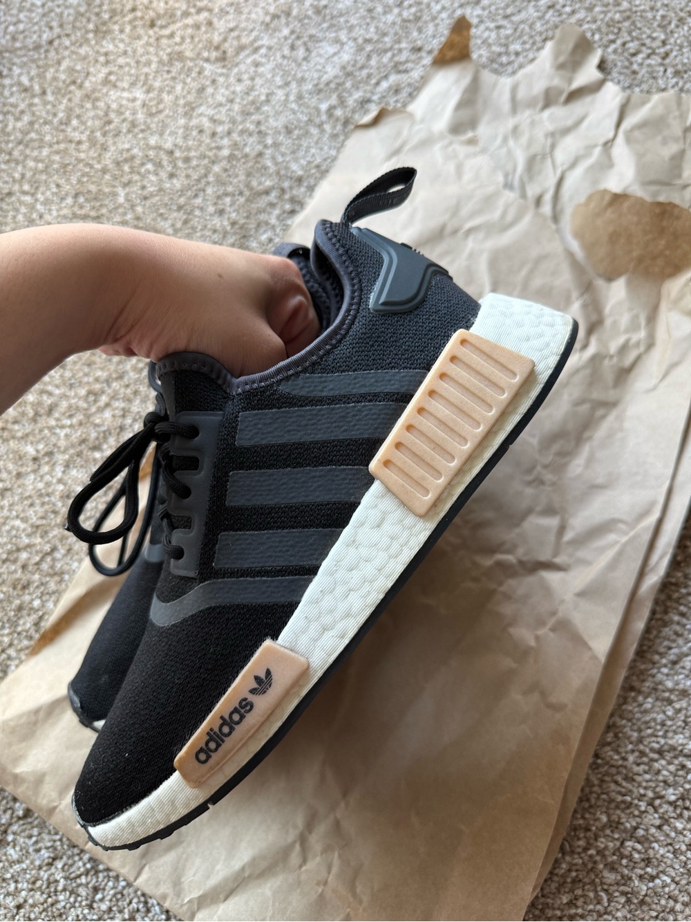ADIDAS NMD R1 Black Runner with Cream Midsole & Peach Accents - Picture 5 of 8